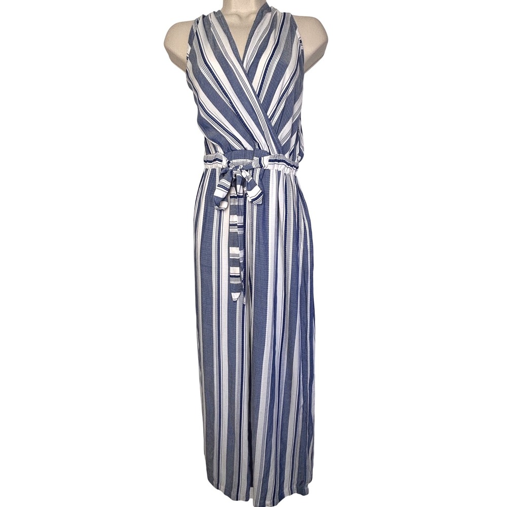 Blue Island Blue and White Striped Jumpsuit